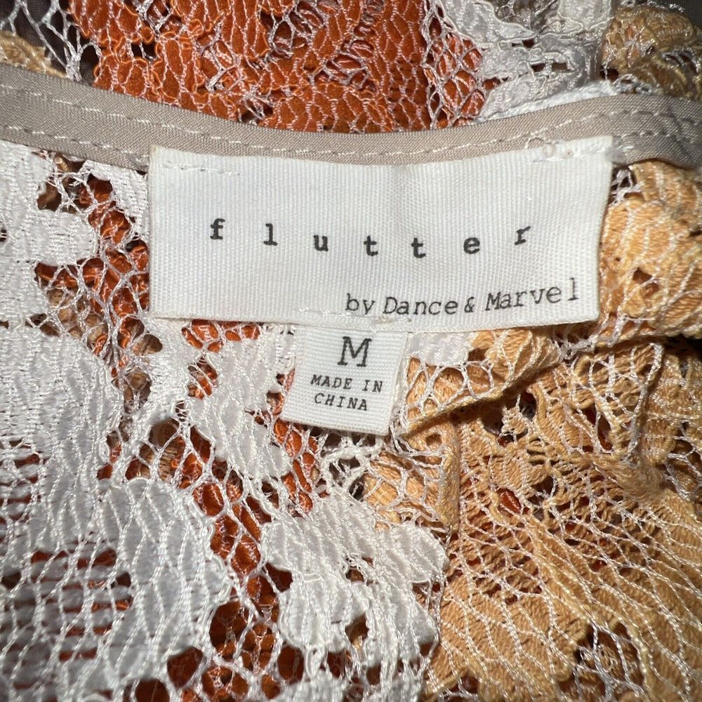 Flutter By Dance & Marvel Lace Dress Striped Women's Size Medium Ivory Orange - Picture 12 of 13